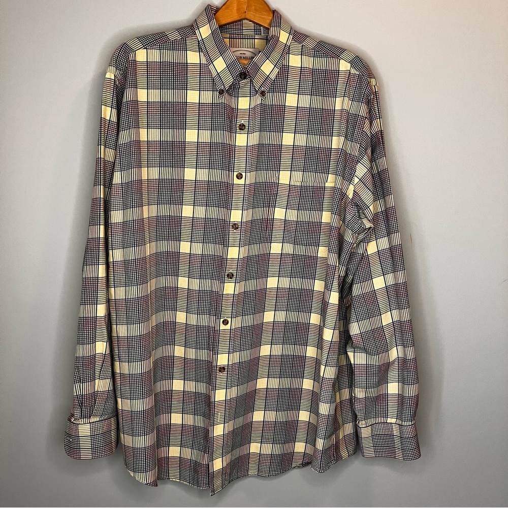 Jacob Miller Button Down Shirt Yellow Green Blue Red Block Striped Style
